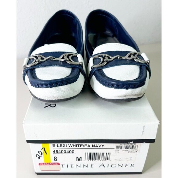 Etienne Aigner Sz 8 Lexi Blue Navy & White Slip-On Buckle Cruise GUC - Picture 4 of 5